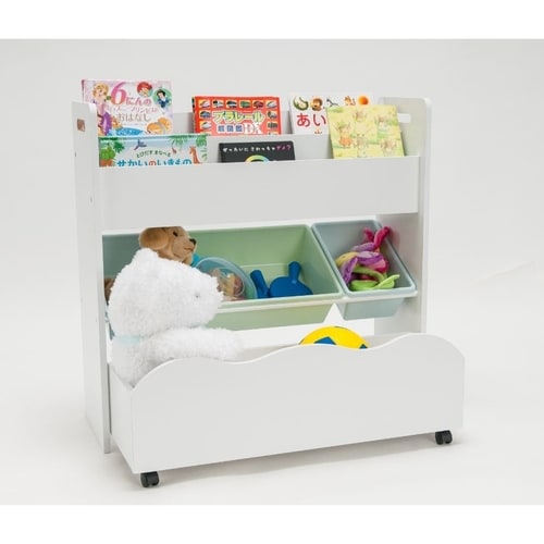 トイザらス限定 絵本＆おもちゃ収納ラック キャスター付きワゴン (ホワイト)